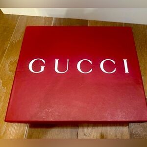 EMPTY Glossy Burgundy Red Gucci Gift Box Storage Logo 14.25 x 12. x 4.5"